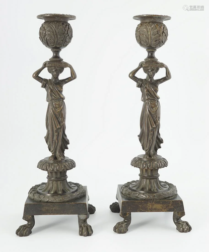 PAIR OF REGENCY BRONZE FIGURAL CANDLESTI…