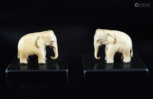 PAIR OF CARVED IVORY INDIAN ELEPHANTS