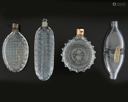 GROUP OF FOUR EARLY GLASS PERFUME BOTTLES