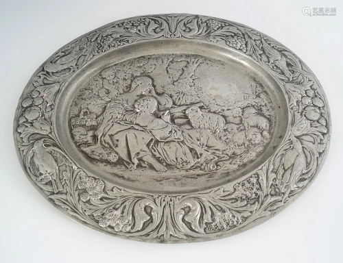 OVAL PEWTER EMBOSSED PLAQUE