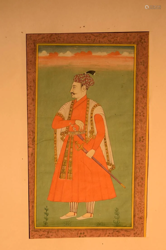 Antique Moghul Painting of Red Robe Prince