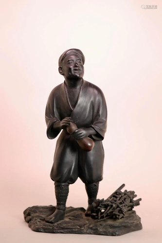 Japanese Bronze Farmer with Ax -Signed