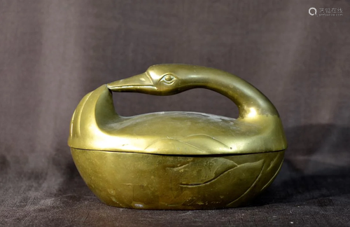 Chinese Bronze Duck Form Box