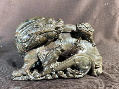 Chinese Soapstone Dragon Group