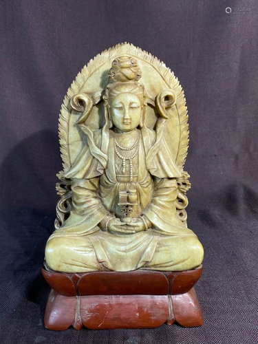 Chinese Soaptone Carving of Seated Kuanyin