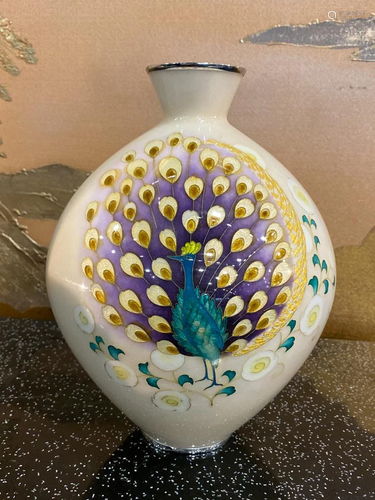 Japanese Cloisonne Vase - Peacock