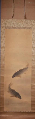 Japanese Scroll Painting of Koi