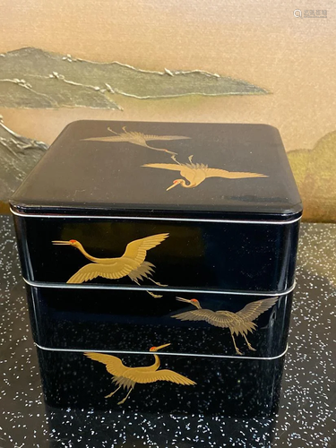 Japanese Three Tier Lacquer Box - Cranes