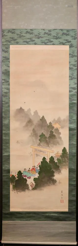 Japanese Scroll Painting on Silk - Parade