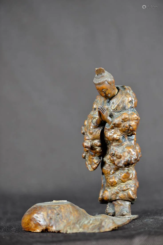 Chinese Rootwood Carving of Praying Scholar