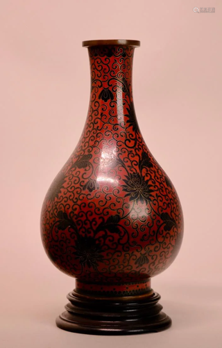 Chinese Cloisonne Vase with Zitan Base