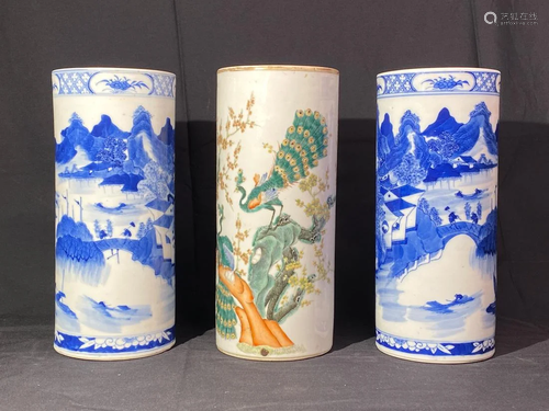 Group of Three Chinese Porcelain Hat Vases