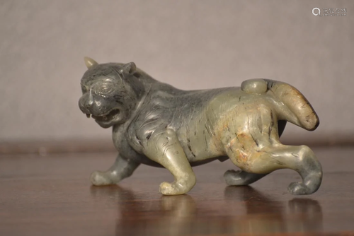 Chinese Black White Jade Carving of a Tiger