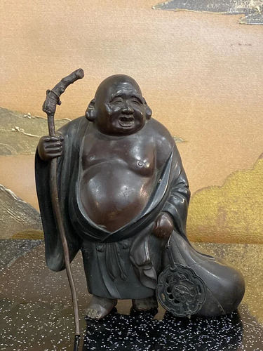 Japanese Bronze Hotei with Staff