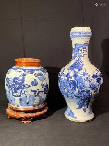 Chinese Blue White Porcelain Vase and Jar