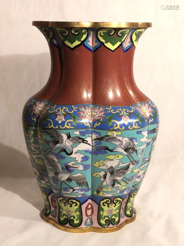 Chinese Cloisonne Lobbed Vase - Crane