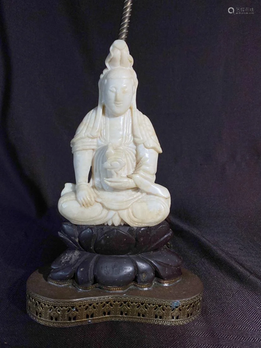 Chinese Soapstone Kuanyin mounted as Lamp