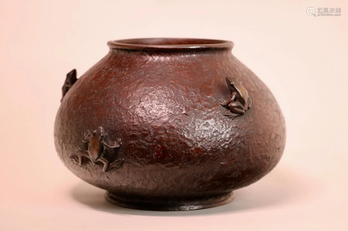 Japanese Bronze Vase with Three Frogs