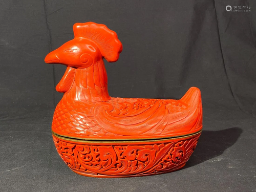 Chinese Carved Cinnabar Box - Rooster