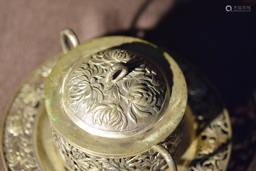 Chinese Export Silver Plate and Bowl - Floral Motif