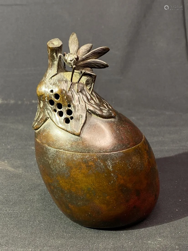 Japanese Bronze Censer - Fly on Pear