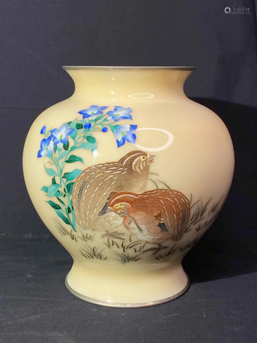 Japanese Cloisonne Vase - Quails