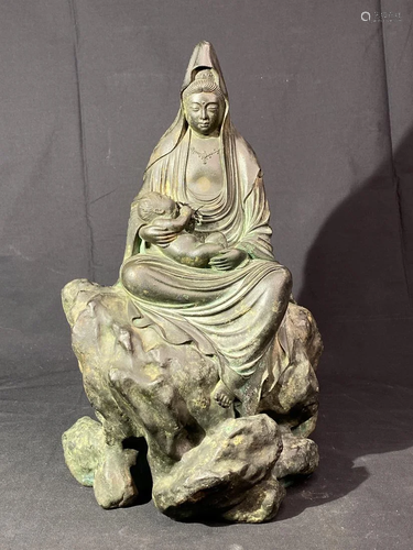 Stunning Japanese Bronze Kuanyin with Child