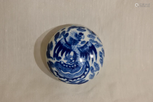 Chinese Blue White Porcelain Seal Paste Box - Phe…