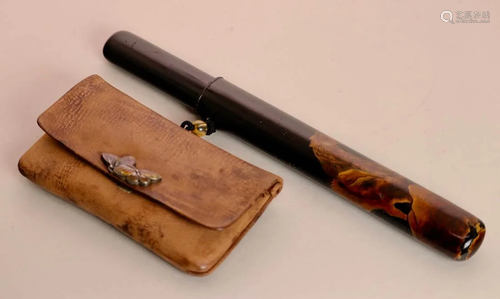 Japanese Tobacco Pipe and Pouch Set - Enamle Butterfly