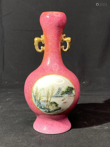 Chinese Republic Porcelain Vase with Pink Enamle