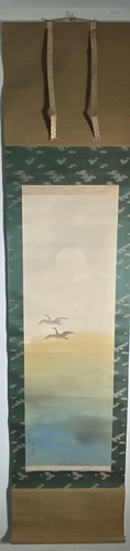 Japanese Nihinga Scroll Painting - Cranes