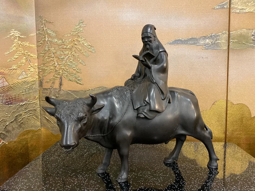 Japanese Meiji Bronze Scholar Riding Ox