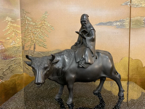 Japanese Meiji Bronze Scholar Riding Ox