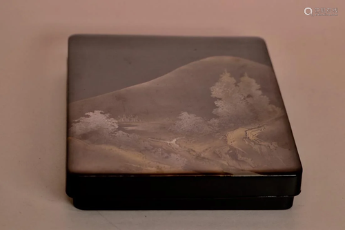 Japanese Lacquer Box with Landscape Scene