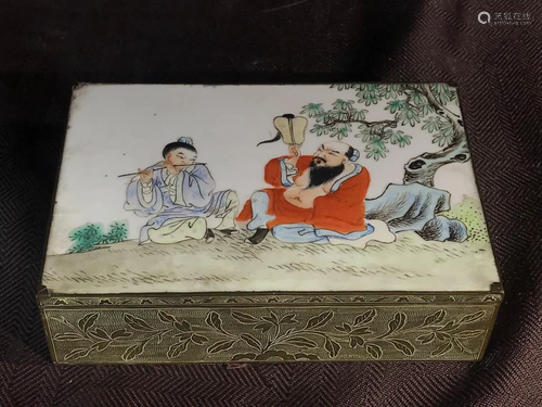 Chinese Bronze Box with Porcelain Tile