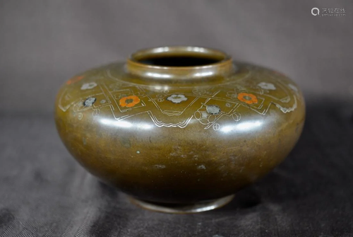 Japanese Bronze Vase with Multi Metal Inlay