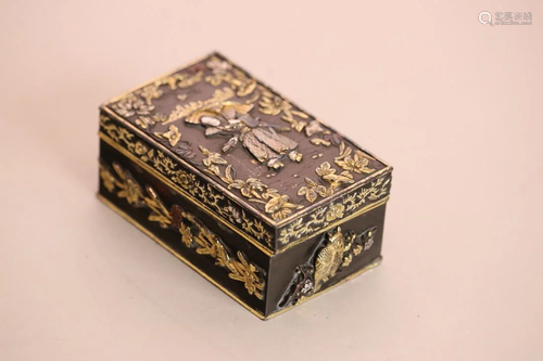 Japanese Mixed Metal Box with Samurai and Owl