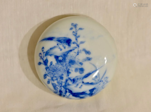 Chinese blue White Porcelain Seal Paste Box - Bird…