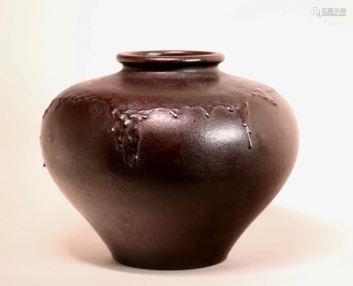 Japanese Bronze Vase with Drip Flow Motif