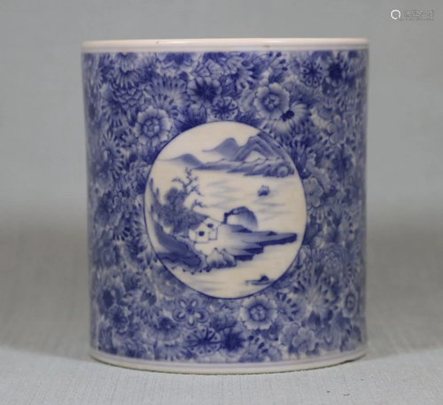 Chinese Blue White Porcelain Brushpot with Bird