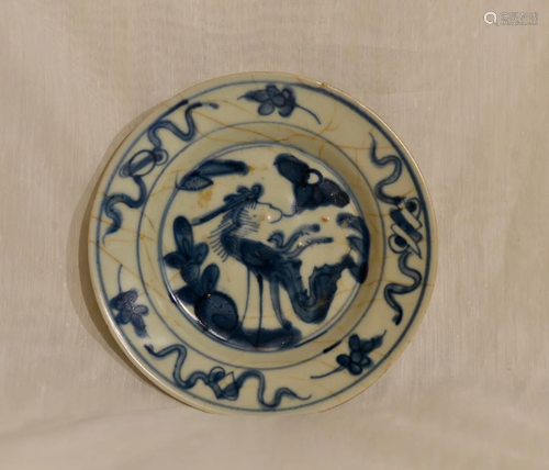 Chinese Blue White Porcelain Dish with Bird Motif