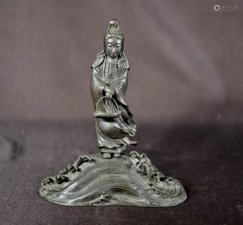 Japanese Bronze Kuanyin on Wave