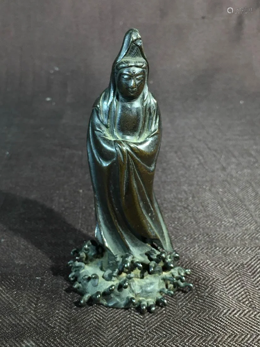 Japanese Bronze Kuanyin on Wave