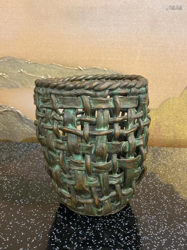 Japanese Bronze Vase - Bamboo Woven