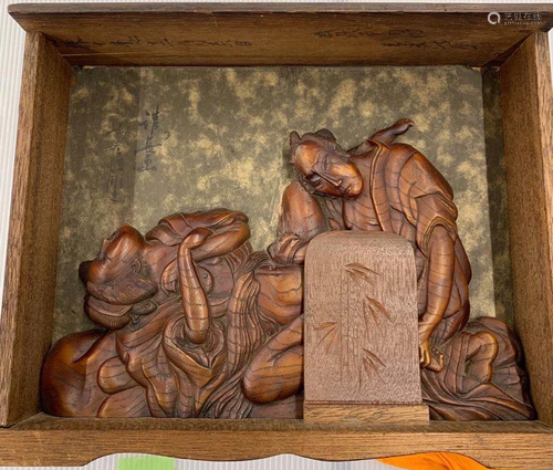 Japanese Carved Erotic Wood Plaque