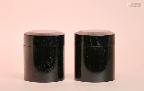 Pair Japanese Lacquer Wood Tea Caddy