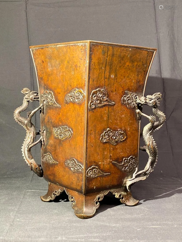 Japanese Bronze Vase with Double Dragon