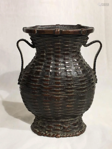 Japanese Bronze Vase - bamboo Woven