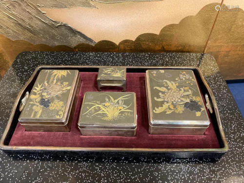 Japanese Silver Box with Tray Set