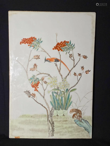 Chinese Porcelain Plaque with Bird and Berry